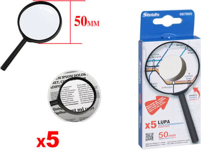 Decopatent - Loep Vergrootglas 50mm - 5x Vergroting - Handloep voor ouderen - Vergrootglas voor Kinderen en Volwassenen - Stelam Leesloep Magnifier - Kleur: Zwart