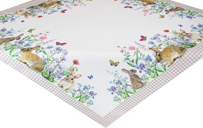 Dailygoods- Tafelkleed 85 x 85 cm - Wasbaar - Bloemen - Paashaas - Decoratie - Hoogwaardig polyester - Duurzaam - Tafeldecoratie