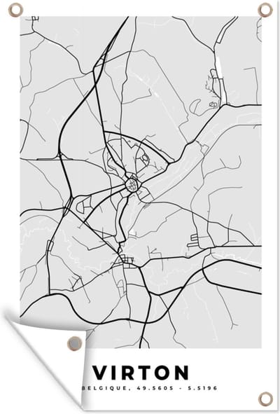Muurdecoratie Stadskaart – Plattegrond – België – Zwart Wit – Virton – Kaart - 120x180 cm - Tuinposter - Tuindoek