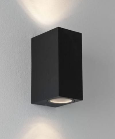 Cube lamp -binnen en buiten- wandlamp- zwart mat- boven en onderlicht- zwart- akoestische panelen- lamp- blok- ip44- absinthe- cube up down-