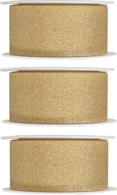 3x Hobby/decoratie gouden sierlinten met glitters 3 cm/30 mm x 5 meter - Kerst - Cadeaulinten satijnlinten/ribbons