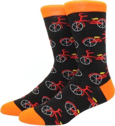 Sokken heren zwart - oranje - leuke print fiets - 40 - 46 - cadeau voor hem - Kerstcadeau - vaderdag cadeau - verjaardagscadeau - geschenkl - gift