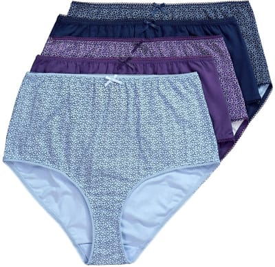 Ulla Popken - Dames - Maxislips 5-pack bloemen/effen hoge taille - Nachtblauw - Maat 46+