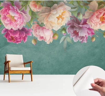 Wallfluent Zelfklevend Behang - Bloemige elegantie Zelfklevend fotobehang - 312x250 cm - Groente Zelfklevend Behang - Herpositioneerbaar - Naar de woonkamer, naar de hal Zelfklevend Behang
