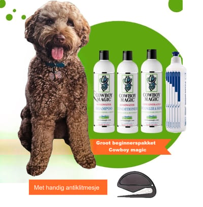 Groot Beginners Pakket Cowboy Magic Hondenshampoo (Shampoo/Conditioner/Detangler&Shine 473ml en Doseerfles 500ml)