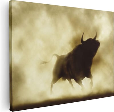 Artaza Canvas Schilderij Stierenkop - 40x30 cm - Klein - Wanddecoratie Mancave - Muurdecoratie Dierenkop - Kamer Accessoires