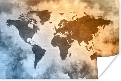 Poster 30x20 cm - Wereldkaart - Kleuren - Abstract - Posters - Kamer decoratie - Wanddecoratie woonkamer - Muurdecoratie slaapkamer