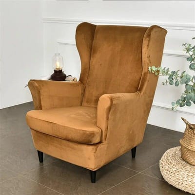 Fluweel Koningsrug Leunstoelhoes Stretch Fauteuilhoes Effen Kleur Bankhoezen Met Zitkussenhoes Ottoman Voetenbankhoezen