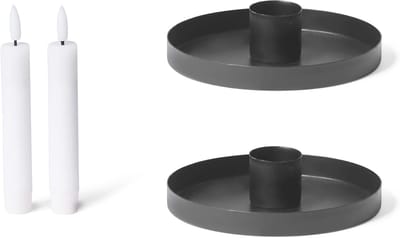 Novaliv set van 2 kaarsenhouders, diameter 6 cm, mat ZWART met LED-kaars, flikkerende vlam, kaarsenhouder, adventskrans, scandic chic, kaarsenbord, decoratieve schaal, tafelkaarsen, kerstdecoratie