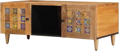 Massief houten tafel - Opbergtafel - Woonkamer decoratie - Verborgen opbergruimte - 100 cm breed - Bruin