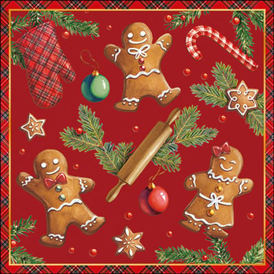 Ambiente papieren servetten peperkoek servet rood Gingerbread cookies red 33 x 33 cm