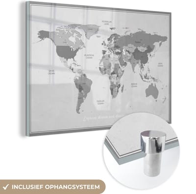® Glasschilderij 120x80 cm - Schilderij acrylglas - Wereldkaart - Kleuren - Quote - Kinderen - Jongens - Meisjes - Foto op glas - Muurdecoratie woonkamer - Wanddecoratie slaapkamer - Schilderijen