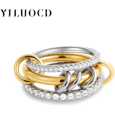 Nieuwe Roestvrij Staal Zirkonia Stapelbare Ringen voor Dames 18k Verguld Multi-Link Verbonden Statement Ring Stapel Sieraden 7