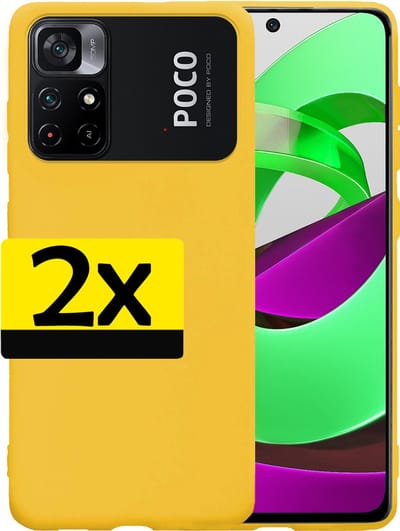 Hoesje - 2 Stuks - Geschikt voor Xiaomi Poco M4 Pro 5G - Sterk & Shockproof - Case Siliconen - Back Cover - Telefoon Hoes - Telefoonhoesjes - Geel