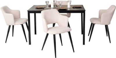 Eetkamerset - 5-delig Uitschuifbare tafel - Zwart en lightbeige