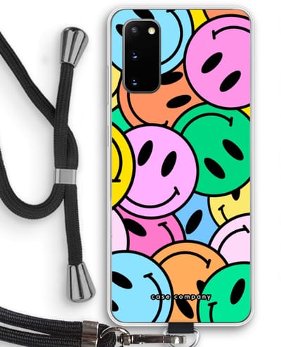 Case Company® - Hoesje met koord geschikt voor Samsung Galaxy S20 hoesje met Koord - Smiley N°1 - Telefoonhoesje met Zwart Koord - Bescherming aan alle Kanten en Over de Schermrand
