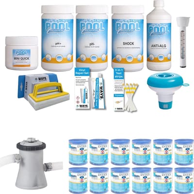 WAYS - Zwembad Onderhoud - Pakket Small Deluxe & Filterpomp 1250 L/u & 12 Filters Type H