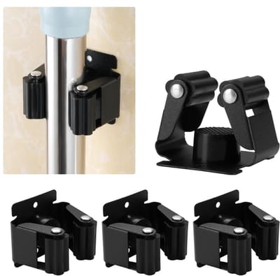 Famanu – Bezemhouder RVS – Set van 4 zelfklevende houders met haken, kwaliteits organizer voor meerdere plekken – Voor keuken, badkamer, garage en tuin