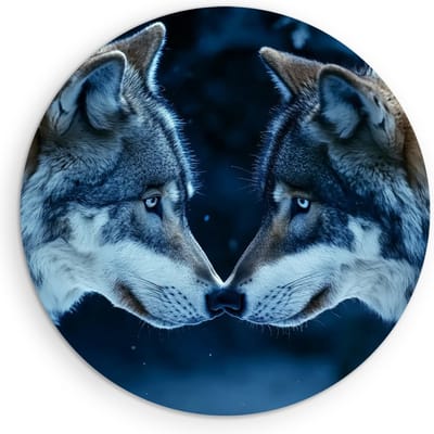 Saammp Muurcirkel Hout - Wolf - Liefde - Dieren - Natuur - Ø 90 - Wandcirkel - Wanddecoratie Cirkel - muurdecoratie Woonkamer - Slaapkamer decoratie - Rond Schilderij
