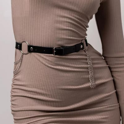 Dames Mode Punk Riem Decoratie Vrouwelijke Street Style PU Leer Taille Riem Met Ketting Gotische Tailleband Kleding Accessoires gray