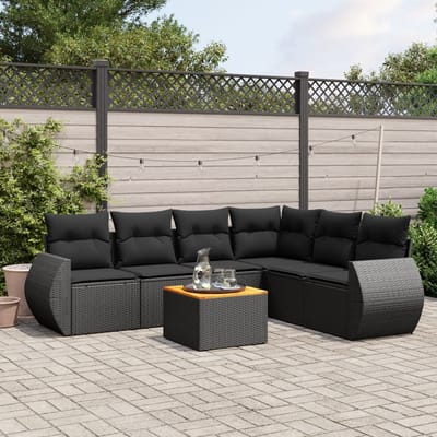 vidaXL - 7-delige - Loungeset - met - kussens - poly - rattan - zwart