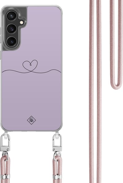 Casimoda® hoesje met koord - Geschikt voor Samsung S24 FE - Hart Lila - Afneembaar koord - TPU/polycarbonaat - Paars