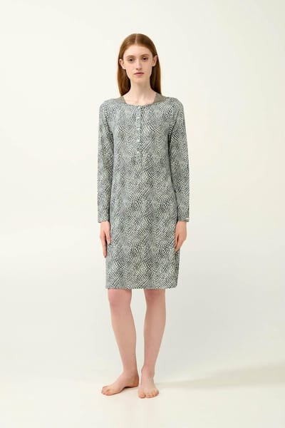 Vamp dames nachtjapon Micromodal – winter nachthemd met slangenprint en knoopsluiting - XXL