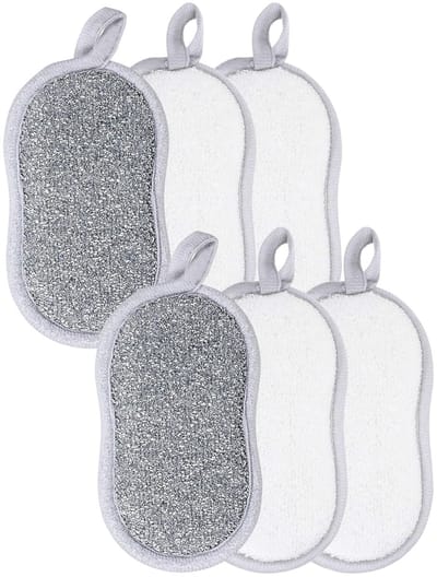 grote poetsspons, pannenreiniger, keukenspons, wasbaar, 6 stuks sponzen voor keuken, badkamer, glas, spoelspons, duurzame microvezel, dubbelzijdige sponzen, potreiniger voor servies