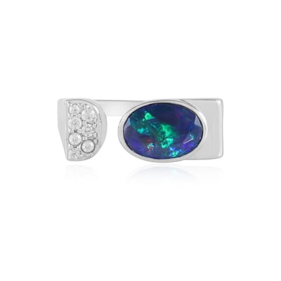 Cavill - Elegante Ring 925 Sterling Zilver Geplatiniseerd - Ethiopische Mezezo Opaal Ovaal 1,242 ct - Zirkonia Pavé 0,202 ct - Moderne Sieraden