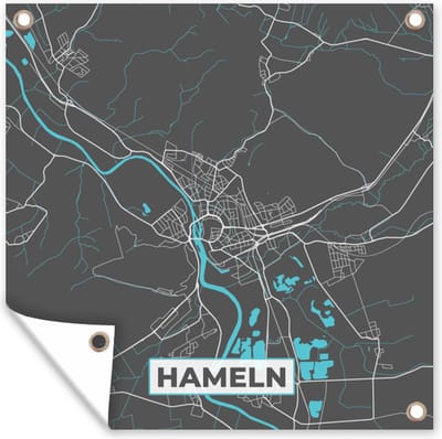 Tuin poster Stadskaart – Plattegrond – Duitsland – Blauw – Hameln – Kaart - 200x200 cm - Tuindoek