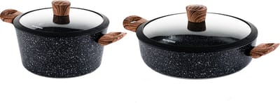 Westinghouse 2-delige Pannenset – Braadpan Ø 28 cm + Hapjespan Ø 28 cm – Inductie – Black Marble Wood