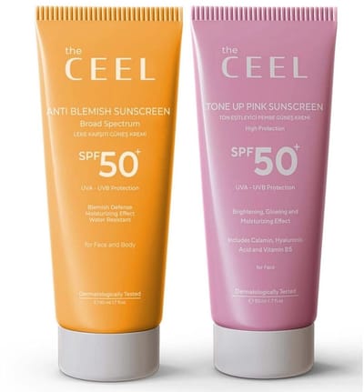 The CEEL Voordeelset met egaliserende anti-vlekken zonnecrèmes met hoge bescherming - Anti-vlekken zonnecrème spf 50+ & egaliserende zonnecrème pink tone up - Voordeelset met 2 stuks