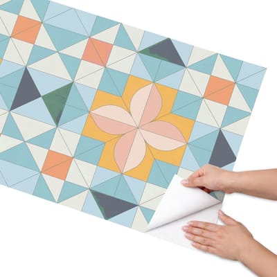 Coloray Meubel Wrap Folie - Blauw Meubelfolie - 65x130 cm - Meubelfolie Zelfklevend Geometrische mozaïek - Wrapfolie Keuken - Geometrische Meubelfolie - Decoratiefolie - Tafeldecoratie - Achtergronden en patronen