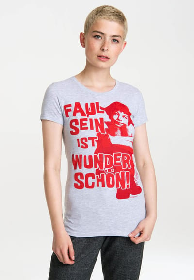 Logoshirt Vrouwen T-shirt Pippi Longstocking - Lui zijn - Shirt met ronde hals van Logoshirt - grijs gespikkeld