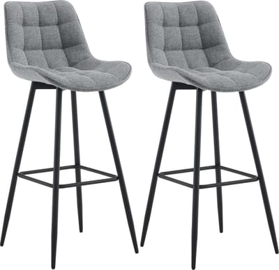 CLP Dartford Set van 2 barkrukken - Met rugleuning - Met voetsteun - Metalen frame - grijs Stof
