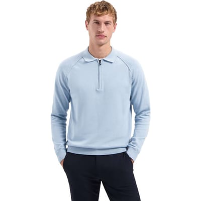 No Excess Pullover Polo Half Zip Solid Dusty Blue Maat: S | Sweaters Outlet | Heren | Blauw