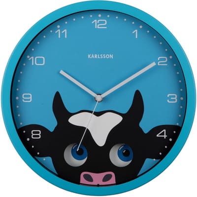 Karlsson Wandklok Peekaboo Cow - Blauw - 30.8x4.5x30.8cm - Wandklok Scandinavisch
