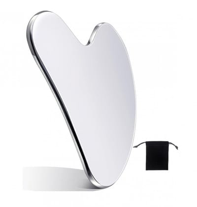 MDUG Gua Sha-plank van roestvrij staal - Zilver - Met stofzak - Gua Sha-plank voor het gezicht - Geschikt voor het vormgeven van de kaaklijn en het verminderen van wallen