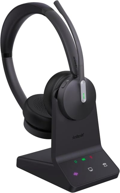 Draadloze Headset - DECT Bluetooth Headset - Professioneel Bellen - Dubbel Oor Design - 32 uur gesprekstijd - Zwart