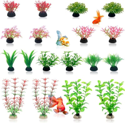 Kunstmatige Aquariumplanten Set van 18 Stuks, Diverse Stijlen en Kleuren voor Vissenbak Decoratie en Onderwaterlandschap