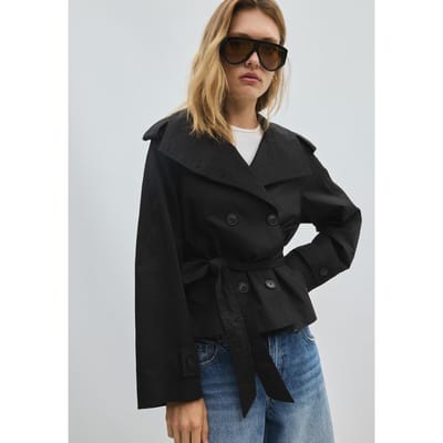 Stradivarius Trenchcoat met hoge kraag en ceintuur  Zwart S