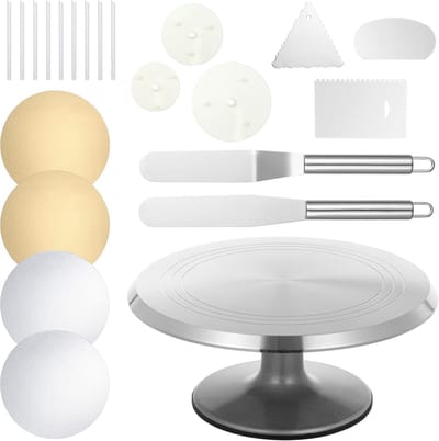 Candala Cake Draaitafel 30 cm Cake Boards Aluminiumlegering Roterende Cake Stand Set met RVS Icing Spatel Icing Smoother Cake Boards en Cake Ondersteunt Set