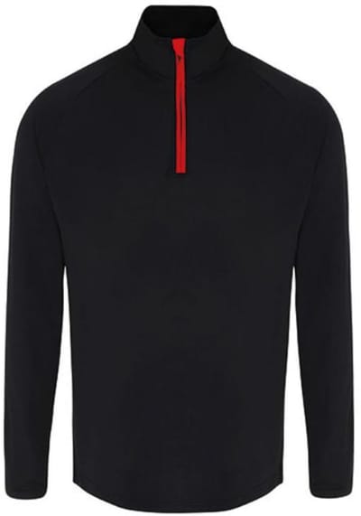 TriDri - Performance Longsleeve met 1/4 Rits T-Shirt - Black/Red maat XL