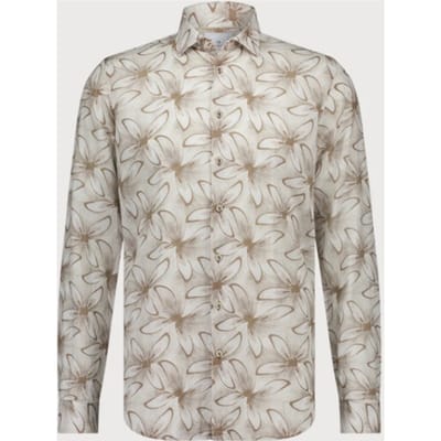 Blue Industry Overhemd Linnen Print Beige - Maat 38 - Heren - Overhemden Formeel