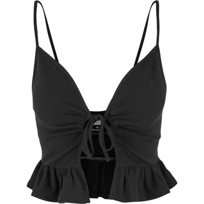 Urban Classics - Waffle Pique Ruffle Crop top - 5XL - Zwart