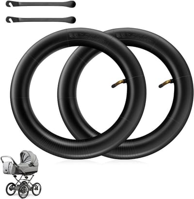 2x 10 Inch Slangen, 2 Stuks Binnenband met 45° Hoek en 2 Bandengeleiders voor Kinderwagenwielen in Zwart