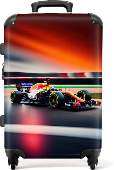 NoBoringSuitcases.com - Fomule 1 koffer - Reiskoffer groot met 4 wielen - Grote Ruimbagage valies 20 kg - Cadeau mannen origineel - Rolkoffer 72 liter - Suitcase large - Valiezen op wieltjes volwassenen - Rolkoffer voor man F1