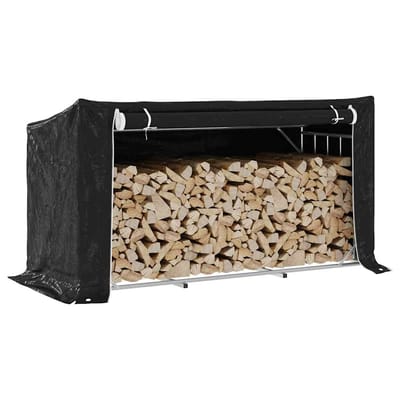 vidaXL - Haardhoutrek - met - regenhoes - 200,5x80,5x110,5 - cm - staal