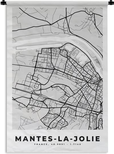 Wandkleed - Wanddoek - Mantes-la-Jolie – Plattegrond – Frankrijk – Kaart – Stadskaart - 120x180 cm - Wandtapijt