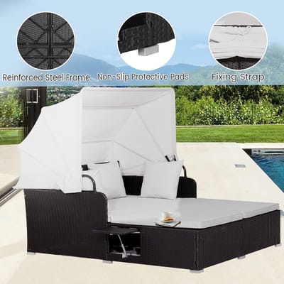 Zonne-eiland 2 persoons 165x153x138 cm - 165x153x138 cm - Wit - 165x153x138 cm klapdak zijtafels – - Medahomestore